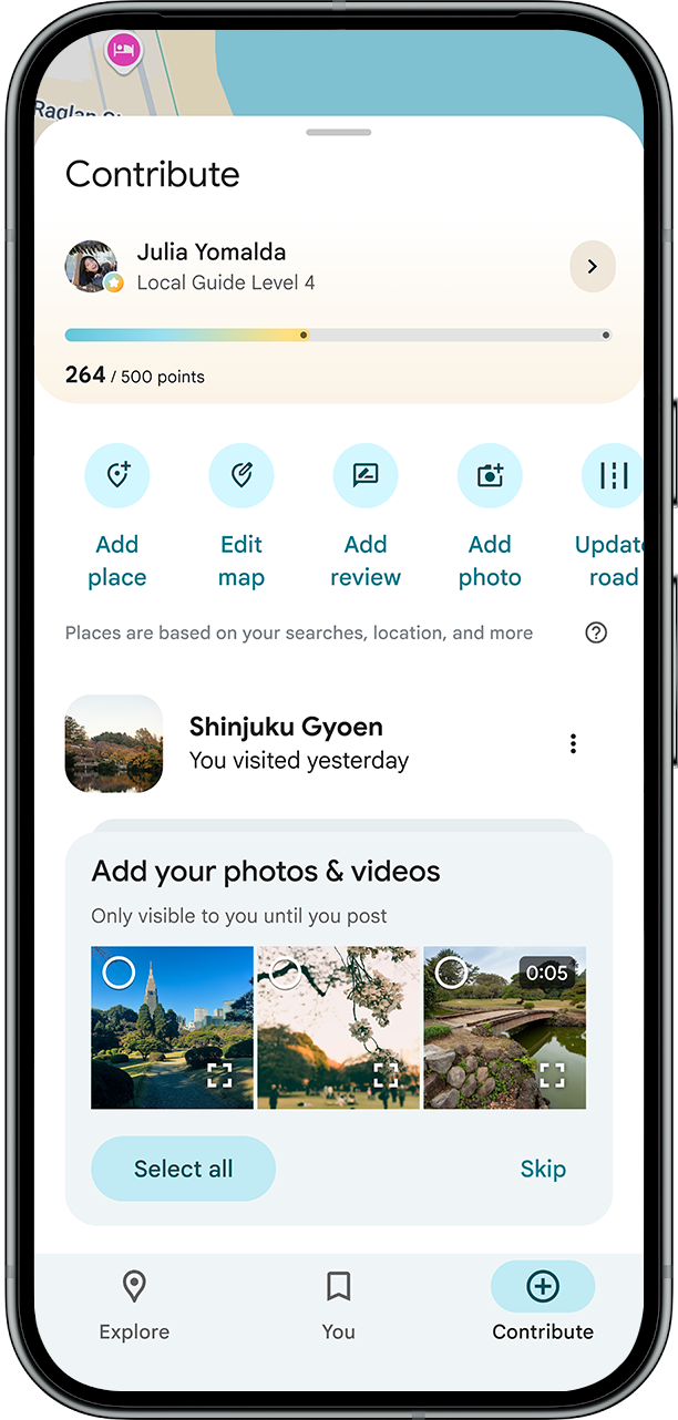 Google Maps Gemini AI automatic media suggestions in Contribute tab
